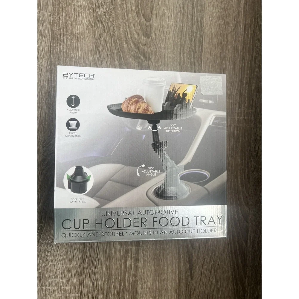 Bytech Universal Car Cup Holder Food Tray – Adjustable Travel Eating Tray